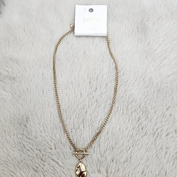 NEW J. Crew Hammered Gold T-Bar Pendant Necklace Double Strand - Picture 3 of 8